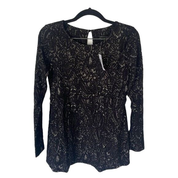 A Pea in the Pod Textured Paisley Peplum Maternity Tunic Top Black Size S NWT - Picture 4 of 6